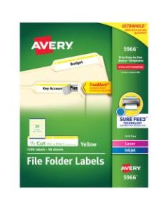 Avery TrueBlock Permanent Inkjet/Laser File Folder Labels, 5966, 2/3in x 3 7/16in, Yellow, Box Of 1,500