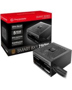 Thermaltake Smart BX1 SPD-750AH2NKB Power Supply - Internal - 120 V AC, 230 V AC Input - 3.3 V DC @ 24 A, 5 V DC @ 18 A, 12 V DC @ 56 A, 12 V DC @ 500 mA, 5 V DC @ 2.5 A Output - 750 W - 1 +12V Rails - 1 Fan(s) - ATI CrossFire Supported