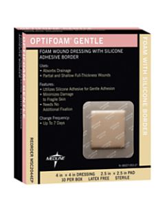 Optifoam Gentle Border Adhesive Dressings, 4in x 4in, Tan, Box Of 10