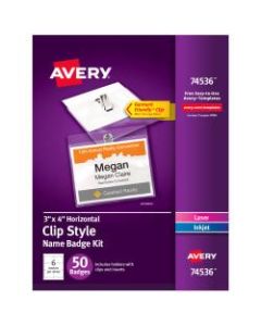 Avery Garment Friendly Clip Style Name Badges, Rectangular, 3in x 4in, White, 50 Sets
