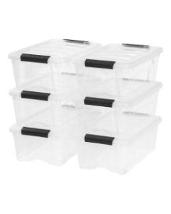 IRIS Stack & Pull Storage Containers With Built-In Handles, 12 Quarts, 6 1/2in x 11in x 16 1/2in, Clear, Case Of 6