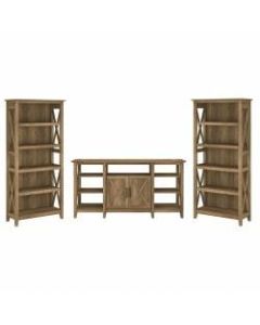 Bush Furniture Key West Tall TV Stand With Set Of 2 Bookcases, Reclaimed Pine, Standard Delivery
