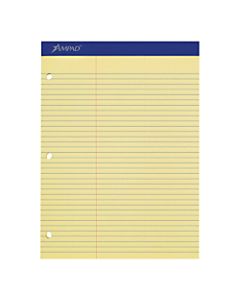 Ampad Perforated 3-Hole Punched Dual Writing Pad, Law Rule, 8 1/2in x 11 3/4in, Canary, 100 Sheets
