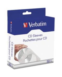 Verbatim CD/DVD Paper Sleeves With Clear Windows, White, Pack Of 50 Sleeves