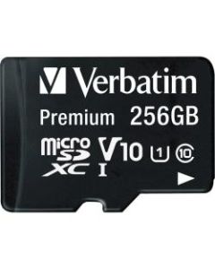 Verbatim Premium 256 GB Class 10/UHS-I (U1) microSDXC - 1 Pack - 100 MB/s Read - Lifetime Warranty