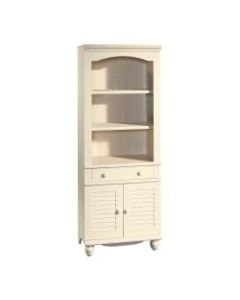 Sauder Harbor View Bookcase With Doors And Drawer, 5-Shelf, Antiqued White