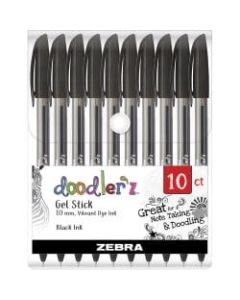 Zebra Pen Doodler"z Gel Stick Pens - 1 mm Pen Point Size - Black Water Based Ink - Plastic Barrel - 10 / Pack