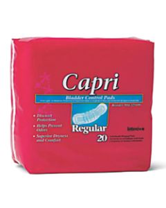 Capri Bladder Control Pads, Regular, 2 3/4in x 9 3/4in, White, 20 Pads Per Bag, Case Of 9 Bags
