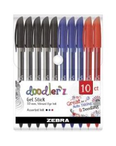 Zebra Pen Doodler"z Gel Stick Pens - 1 mm Pen Point Size - Blue Water Based Ink - Plastic Barrel - 10 / Pack