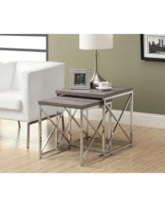 Monarch Specialties 2-Piece Nesting Table Set With Criss-Cross Legs, Square, Dark Taupe/Silver