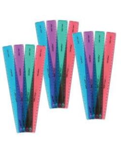 SAFE-T Plastic UltraFlex Ruler, 12in, Assorted Colors, Pack Of 12