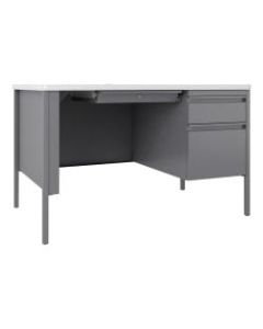 Lorell Fortress Steel Right-Pedestal Teachers Desk, Platinum/White
