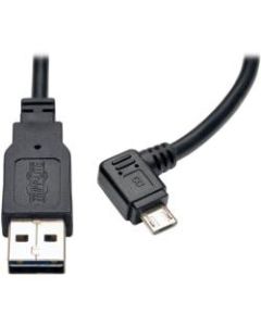 Tripp Lite 3ft USB Charging Cable Reversible A to Right Angle 5Pin Micro B - For Tablet PC, Smartphone, Mobile Device - 5 V DC Voltage Rating - Black"