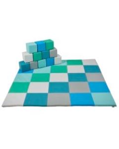 ECR4Kids SoftZone Patchwork Toddler Mat And 12-Piece Block Set, 58in x 58in, Contemporary