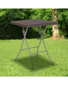 Flash Furniture Square Rattan Plastic Folding Table, 29inH x 23-1/2inW x 23-1/2inD, Brown