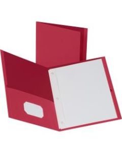 Business Source Letter Recycled Pocket Folder - 8 1/2in x 11in - 100 Sheet Capacity - 3 x Prong Fastener(s) - 1/2in Fastener Capacity - 2 Inside Front & Back Pocket(s) - Leatherette - Red - 35% - 25 / Box