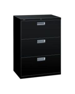 HON Brigade 600 30inW Lateral 3-Drawer File Cabinet, Metal, Black