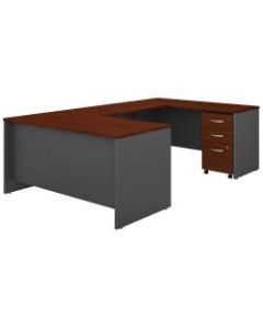 Bush Business Furniture Components 60inW U-Shaped Desk With 3-Drawer Mobile File Cabinet, Hansen Cherry/Graphite Gray, Standard Delivery