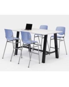 KFI Midtown Bistro Table With 4 Stacking Chairs, 41inH x 36inW x 72inD, Designer White/Peri Blue