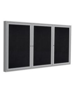Ghent 3-Door Enclosed Recycled Rubber Bulletin Board, 48in x 96in, Black Satin Aluminum Frame