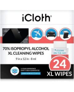 icloth 24-Pack 9 x 12-In. Extra-Large Wipes - For Aerospace, Whiteboard, Glass Door - Hypoallergenic, Low Linting, Absorbent, Soft, Individually Wrapped, Disinfectant - Fiber - 24 / Carton - 1 Carton