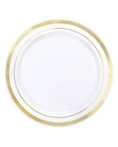 Amscan Trimmed Premium Plastic Plates, 6-1/4in, Gold, Pack Of 40 Plates