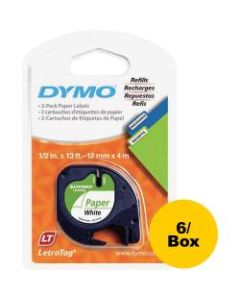 Dymo LetraTag Electronic Labelmaker Tape - 1/2in Width - Direct Thermal - White - Paper - 6 / Box