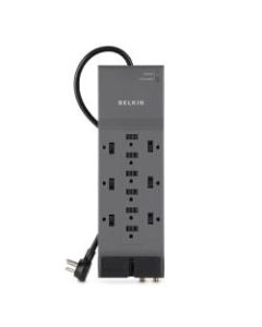 Belkin Home/Office Series Surge Protector, 12 Outlets, Phone Line And Coaxial Protection, 8ft Cord, 3780 Joules, Black