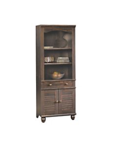 Sauder Harbor View Bookcase With Doors And Drawer, 5-Shelf, Antique Paint