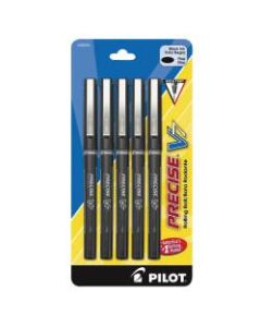 Pilot Precise V7 Liquid Ink Rollerball Pens, Fine Point, 0.7 mm, Black Barrel, Black Ink, Pack Of 5