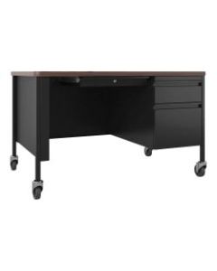 Lorell Fortress Steel Right-Pedestal Mobile Teachers Desk, Black/Walnut