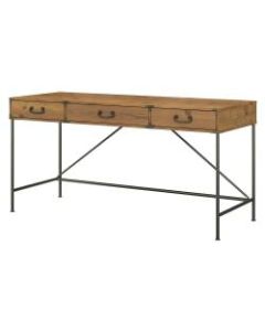 kathy ireland Home by Bush Furniture Ironworks 60inW Writing Desk with Drawers, Vintage Golden Pine, Standard Delivery