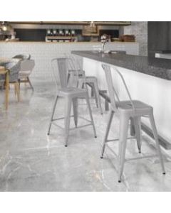Flash Furniture 24inH Commercial-Grade Metal Counter Stool, Silver