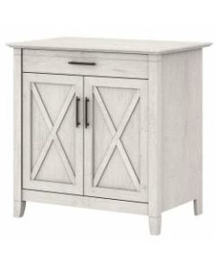 Bush Furniture Key West Secretary Desk With Keyboard Tray And Storage Cabinet, Linen White Oak, Standard Delivery