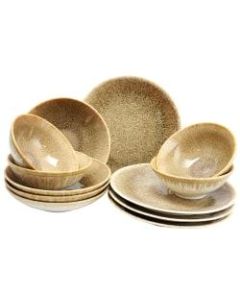 Gibson Elite Ombre 12-Piece Double Bowl Dinnerware Set, Chestnut