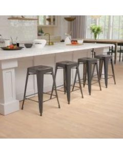 Flash Furniture 24in Metal Counter-Height Bar Stools, Set Of 4 Bar Stools, Black