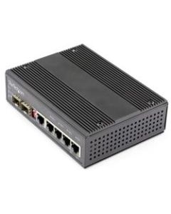 StarTech.com Industrial 5 Port Gigabit Ethernet Switch w/4 PoE RJ45 +2 SFP Slots 30W 802.3at PoE+ 12-48VDC 10/100/1000 Mbps -40C to 75C - Industrial 5 Port Gigabit Ethernet Switch - Up to 30W per 4 PoE ports