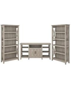 Bush Furniture Key West Tall TV Stand With Set Of 2 Bookcases, Washed Gray, Standard Delivery