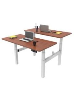Loctek Height-Adjustable Dual Bench Desk, Mahogany/White