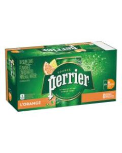 Perrier Sparkling Mineral Water, lOrange/Lemon Orange, 8.45 Oz, Pack Of 10
