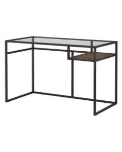 Bush Furniture Anthropology 48inW Glass Top Writing Desk With Shelf, Rustic Brown Embossed, Standard Delivery