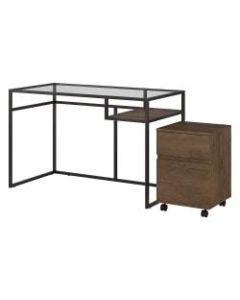 Bush Furniture Anthropology 48inW Glass Top Writing Desk With 2 Drawer Mobile File Cabinet, Rustic Brown Embossed, Standard Delivery