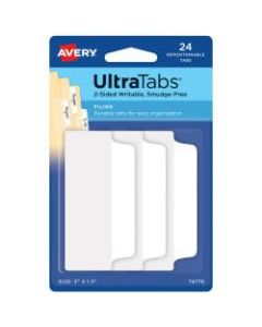 Avery UltraTabs 2-Sided Writable Tabs, 3in x 1.5in, 24 Repositionable File Tabs, 2-Sided, White