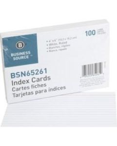 Business Source Ruled White Index Cards - 6in Width x 4in Length - 100 / Pack