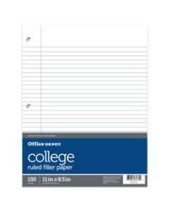 Office Depot Brand Notebook Filler Paper, College-Ruled, 8 1/2in x 11in, 3-Hole Punched, White, Pack Of 150 Sheets