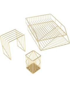 U Brands Metal Desk Organization Kit, Vena Collection, Cup, Sort and 2 Trays Included, Gold (3940U00-01) - Desktop - Gold - Metal - 1 Set Each