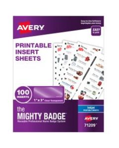 Avery The Mighty Badge Inserts For Inkjet Printers, 1in x 3in, Clear, Pack Of 100 Inserts