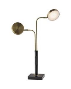 Adesso Rowan LED 2-Arm Desk Lamp, 25-1/4inH, Antique Brass Shade/Black Base