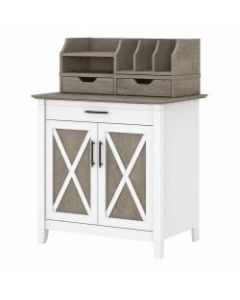 Bush Furniture Key West Secretary Desk With Storage And Desktop Organizers, Shiplap Gray/Pure White, Standard Delivery