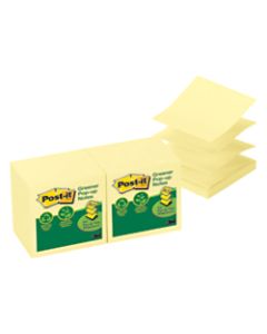 Post-it Notes Greener Pop-Up Notes, 3in x 3in, 100% Recycled, Canary Yellow, Pack Of 12 Pads